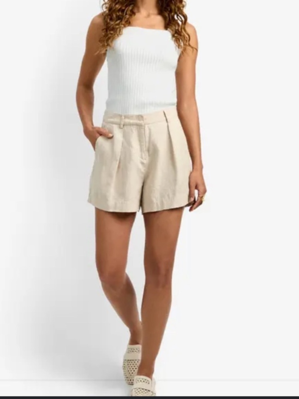 ASOS Cream High-Waist Summer Linen Shorts